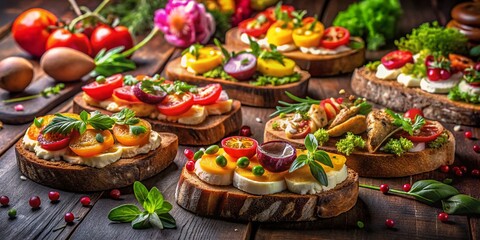 Fototapeta premium Gourmet Open-Faced Sandwiches: Delicious Brunch Recipes