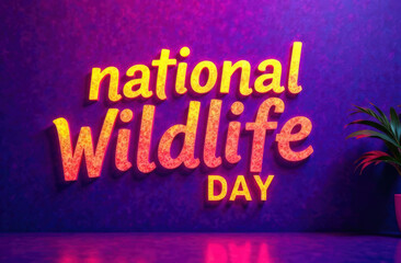 National wildlife day celebration with vibrant text and plant decor