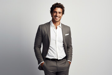 Fototapeta premium A Business-Themed Advertising Image: A Friendly Young Boy Wearing a Business Suit