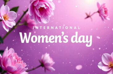 Pink blossoms celebrating international women's day on vibrant purple background
