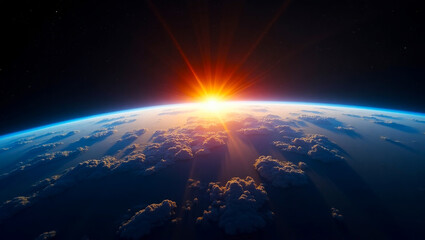 Fototapeta premium Beautiful Sunrise Over Earth From Space With Glowing Horizon. Captures the sense of wonder, serenity, and the vastness of space.