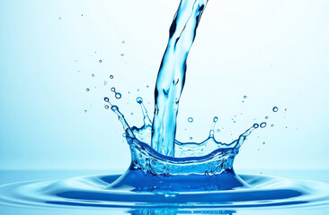 Pouring water, blue liquid splash, design element.