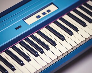Fototapeta premium A close-up of a vintage-styled blue keyboard, showcasing its sleek design and contrasting black-and-white keys.