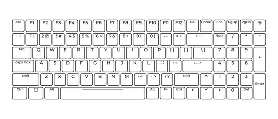 Computer keyboard button layout template with letters for graphic use. Modern computer keyboard. Vector illustration