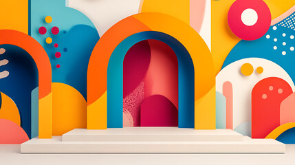 Fototapeta premium Dreamy abstract display background art colorful arches and shapes creative environment vibrant viewpoint