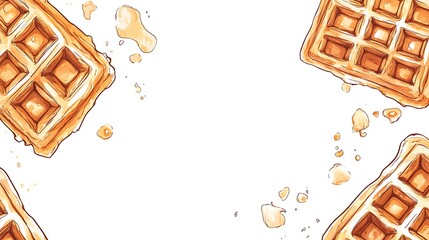 Deliciously Drawn Waffles Illustration: Golden, Crispy Texture on White Background. AI Generated