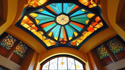 Obraz premium Stained Glass Ceiling with Geometric Pattern