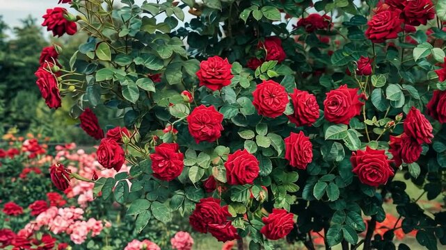 In the garden full of red roses tree