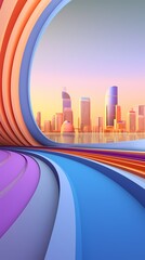 Orange and blue city building curve poster background