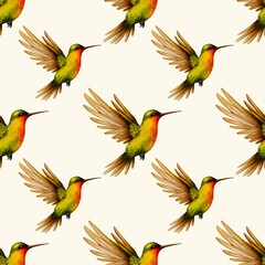 seamless pattern with birds hummingbird 