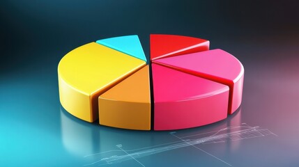 Obraz premium Colorful pie chart sections on a sleek surface, illustrating data visualization and analysis concepts.