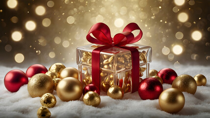 christmas background with boxes and balls, ai generated