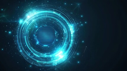 Futuristic blue technology abstract with glowing circular patterns and particles, perfect for digital backgrounds.