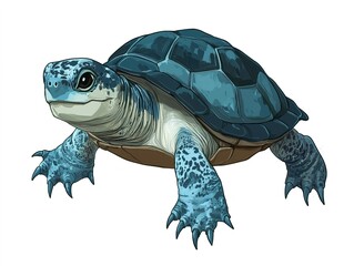 Fototapeta premium 3D cartoon of an adorable baby sea turtle, cute and vibrant, isolated on a white background. 