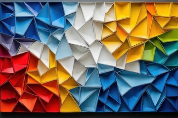 Obraz premium A vibrant abstract display featuring colorful paper folds in red, yellow, blue, and white, creating a dynamic visual texture.