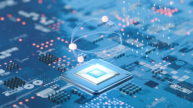 Abstract system of quantum computing, the future supercomputer technology, 3d rendering
