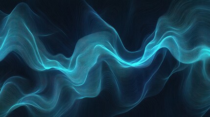 Abstract blue glowing wave flowing on dark background.