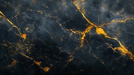 Fototapeta premium Detailed grunge black marble texture background with vibrant yellow veins and distressed surface for creative design and graphic projects
