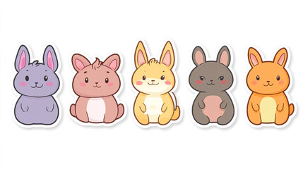 Naklejka premium Collection of cute wild animal stickers, colorful and playful, great for kids' decor, on separate light-colored backgrounds. 