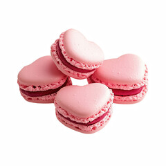 Heart shaped pink macaroons and cookies isolated on transparent background Generative Ai.