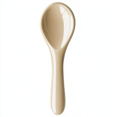A sleek, light beige ceramic spoon elegantly positioned against a minimalistic white background.