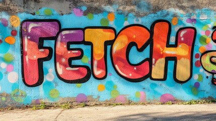 word " FETCH " , paint on wall with grungy graffiti style, Gen Z slang means cool awesome