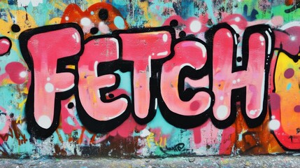 word " FETCH " , paint on wall with grungy graffiti style, Gen Z slang means cool awesome
