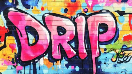 word " DRIP " , paint on wall with grungy graffiti style, Gen Z slang mean something or someone is very cool, stylish, or awesome