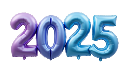 New Year 2025 Celebration Helium Balloons Isolated on a Transparent Background (PNG).