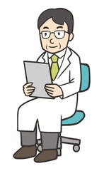 カルテを持って椅子に座る医者