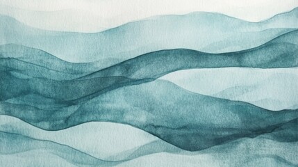 Obraz premium Serene Teal Watercolor Landscape: Abstract Flowing Waves