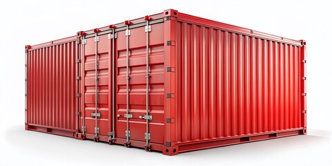 Fototapeta premium Isolated 3D Render: Red Shipping Container on White Background - Stock Photo