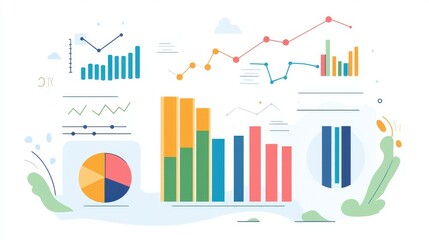 Obraz premium Colorful and modern infographic showcasing various data visualizations in a clean, abstract style.