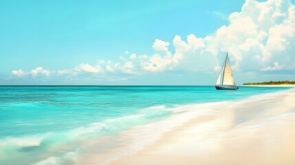 Obraz premium Sailboat on a Tropical Beach Paradise