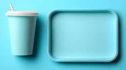 Ayran sits beside a minimalist tray, both in soothing turquoise tones, evoking calm and simplicity in everyday life.