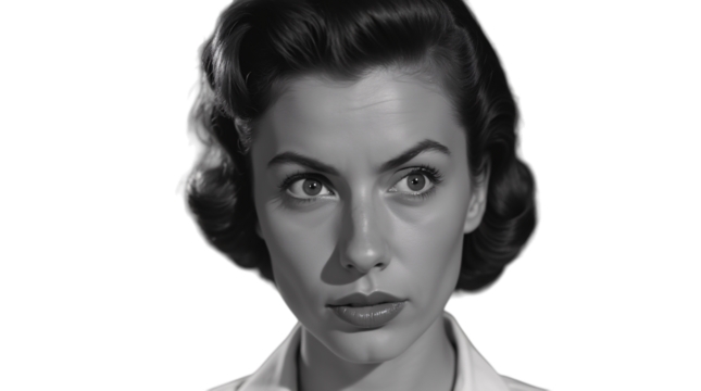 Portrait of a Woman from the 1900s in Black and White Isolated on a Transparent Background (PNG).