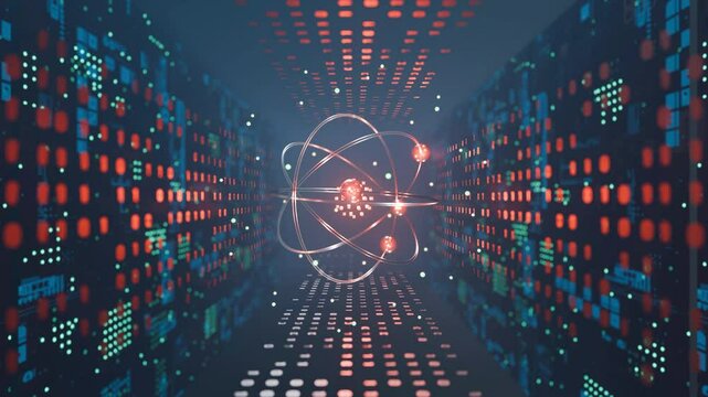 Abstract system of quantum computing, the future supercomputer technology, 3d rendering
