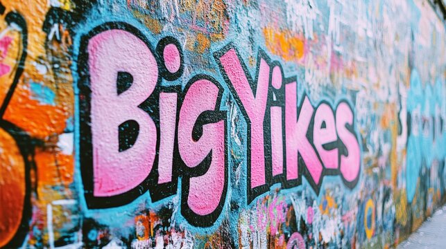 word " Big Yikes " , paint on wall with grungy graffiti style, Gen Z means  shock, surprise, or embarrassment