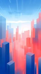Blue and orange high-rise building poster background