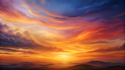 Fototapeta premium Stunning Sunset Over Mountains. Colorful Sky Landscape