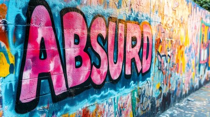 word " ABSURD " , paint on wall with grungy graffiti style, 