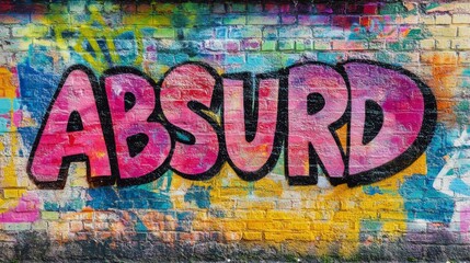 word " ABSURD " , paint on wall with grungy graffiti style, 