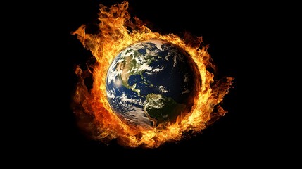 Earth engulfed in flames, a fiery depiction of global warming.