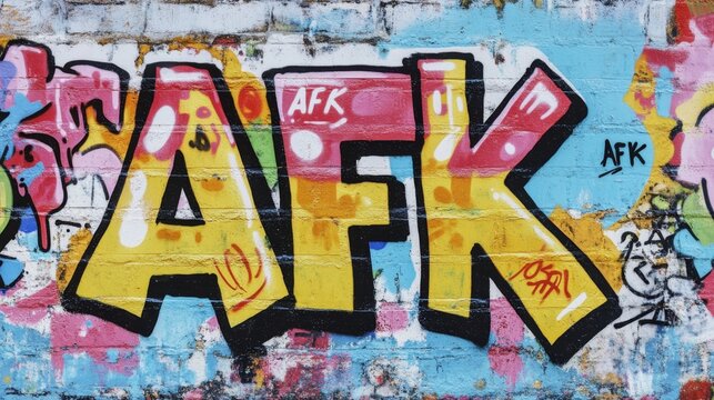 word " AFK " , paint on wall with grungy graffiti style, Away From Keyboard