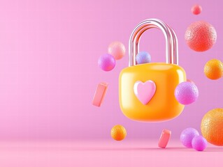 Obraz premium A colorful padlock with a heart in a vibrant, playful setting, symbolizing love and security.