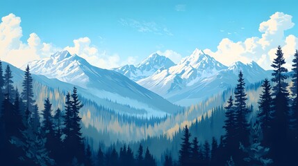 Obraz premium Majestic Snowcapped Mountains and a Tranquil Forest Landscape