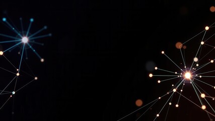 Obraz premium Abstract Digital Background with Glowing Starbursts and Lines Connecting Points in a Dark Space for Technology and Innovation Themes