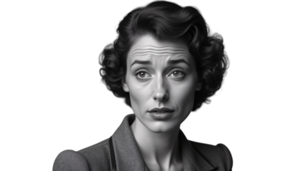 Woman with Raised Eyebrow Expression Isolated on a Transparent Background (PNG).