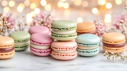 Obraz premium pastel macarons & bokeh lights - pastel colors