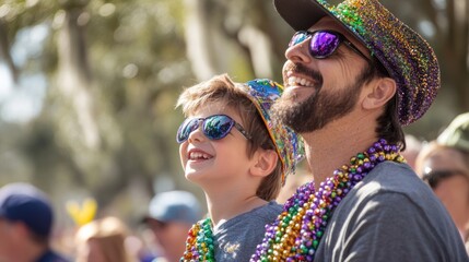 Father and Son Watching Mardi Gras Parade